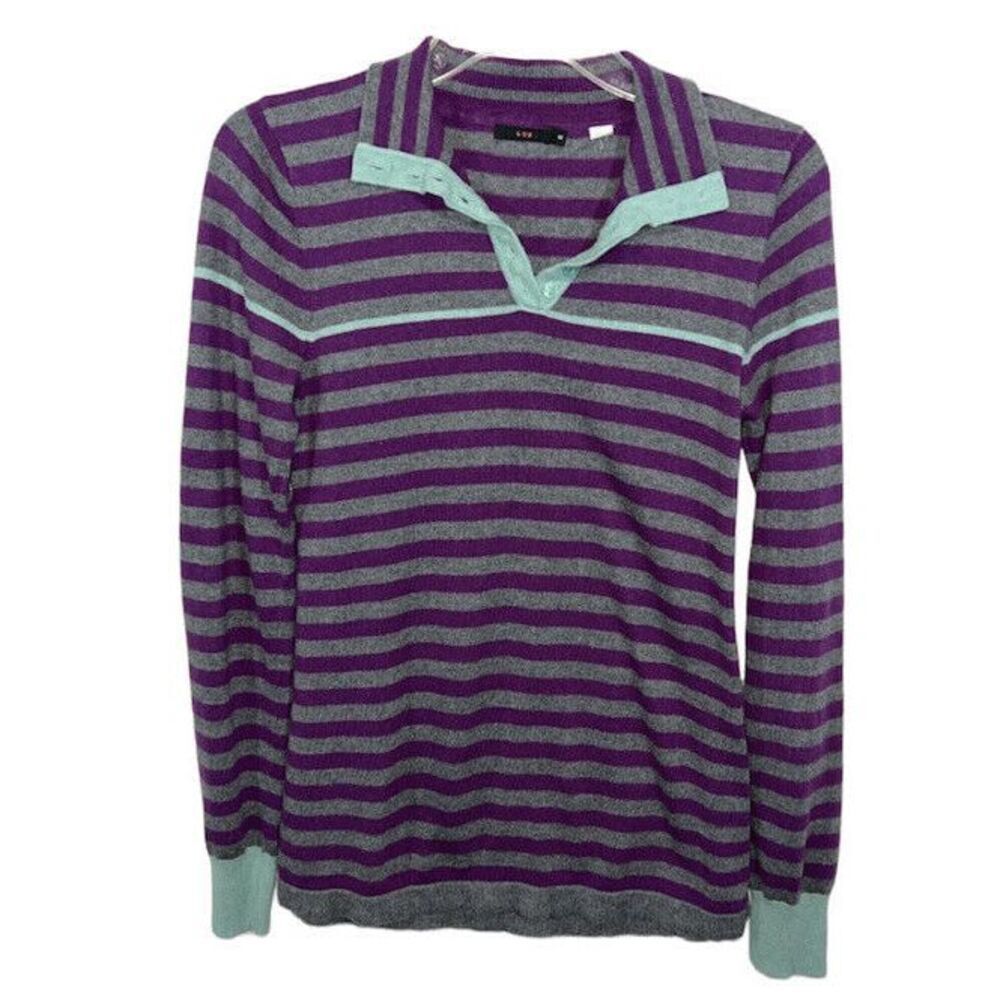 Lux Pullover Sweater Women Medium Purple And Gray Long Sleeve Preppycore Classic
